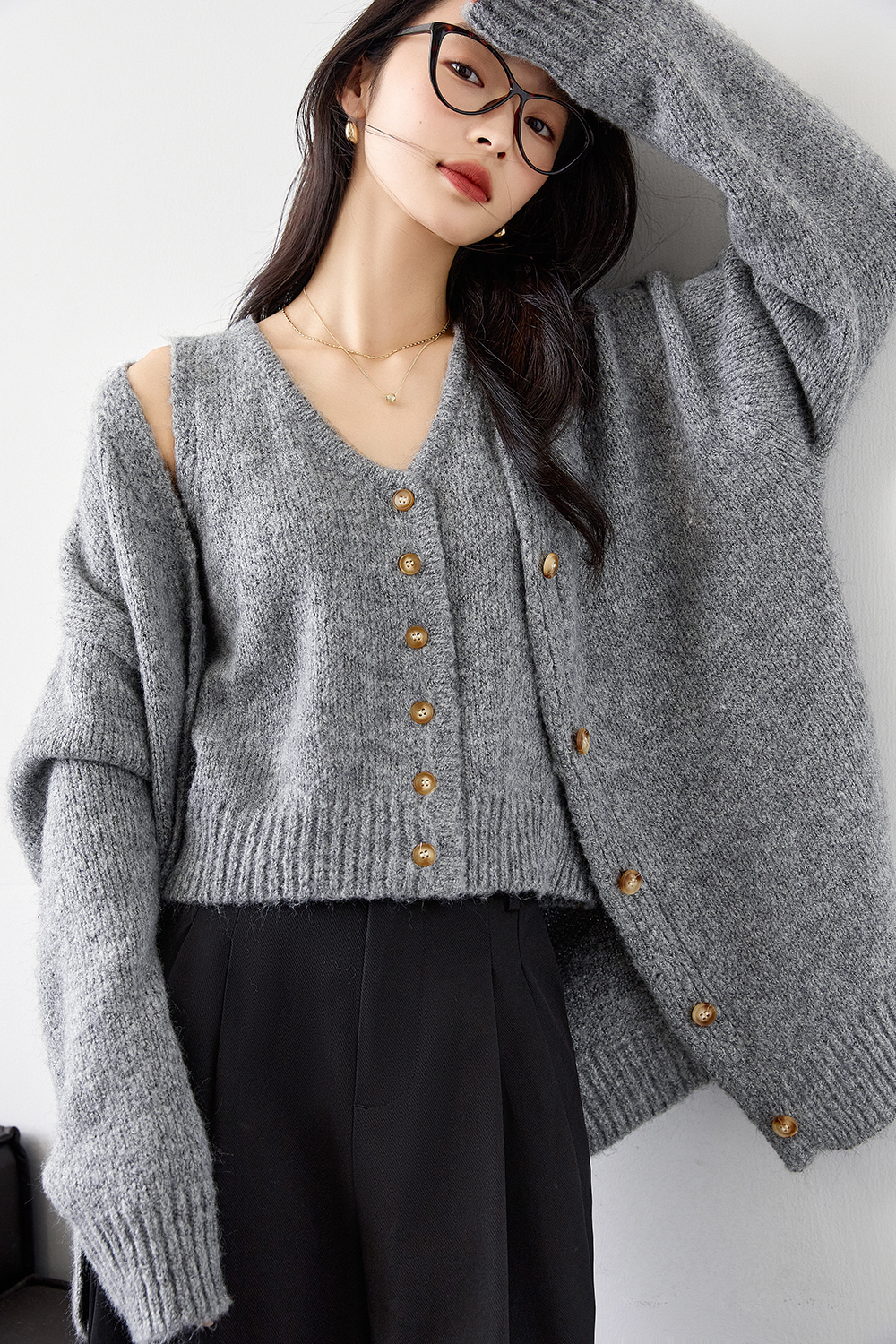 Wool Blend Knitted Top Two-Piece Set-VIMLYSTORE