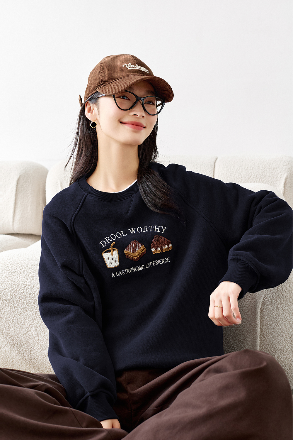 Cartoon Food Embroidered Sweatshirt