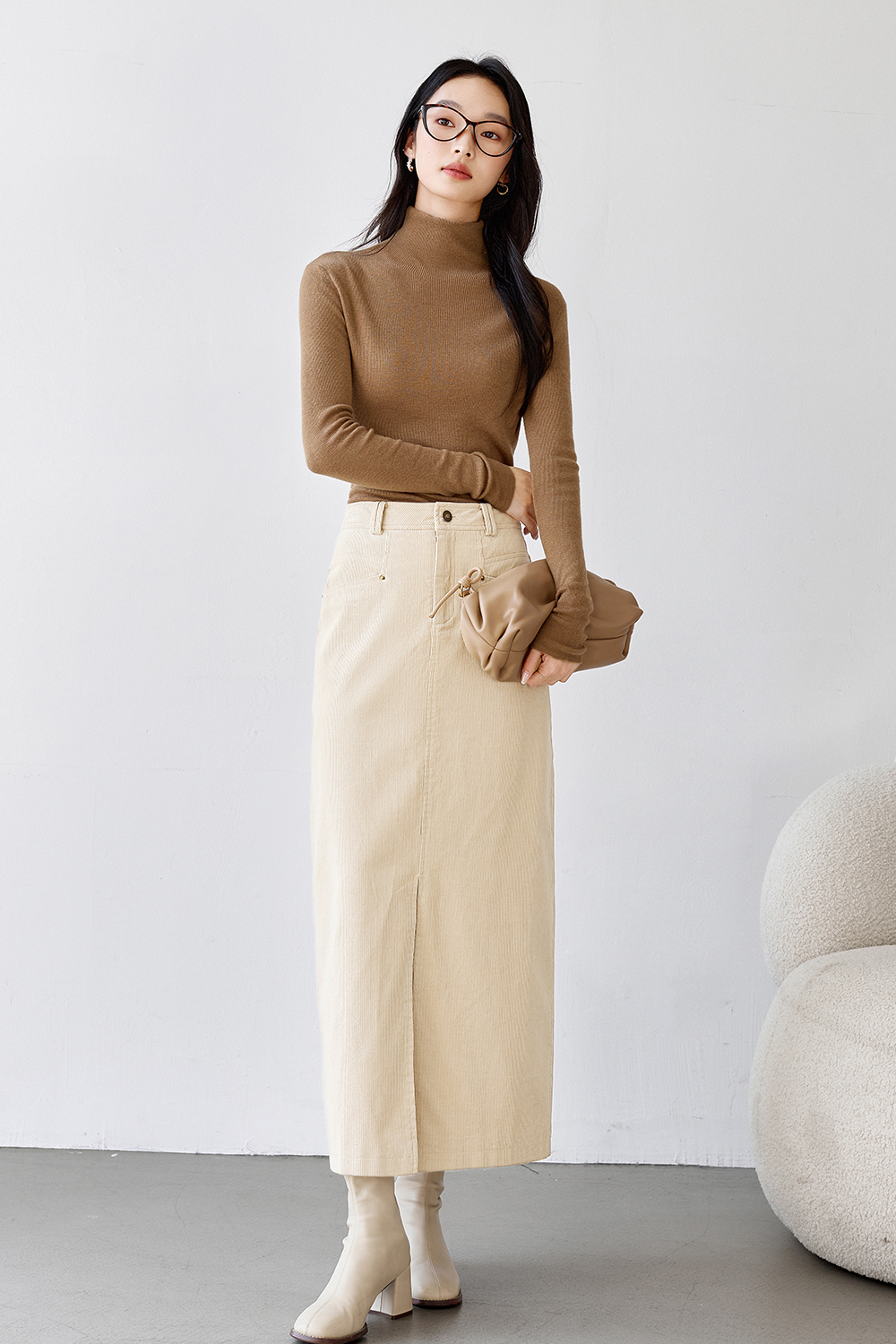 Corduroy Retro Midi Skirt-VIMLYSTORE