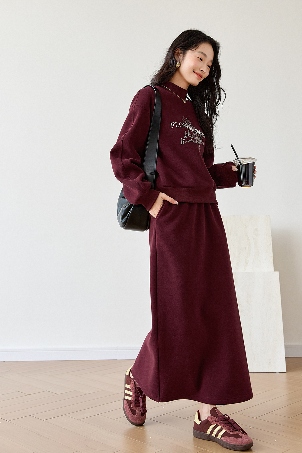 Semi-High Neck Printed Sweatshirt Set-VIMLYSTORE