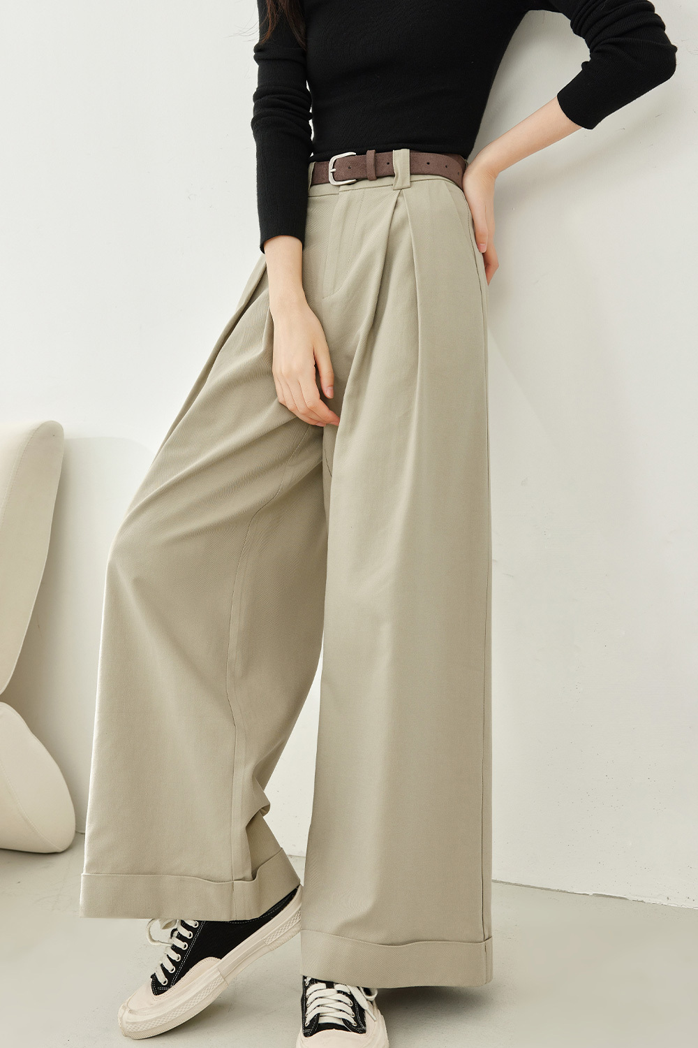 Simple commuter mid-waist casual pants