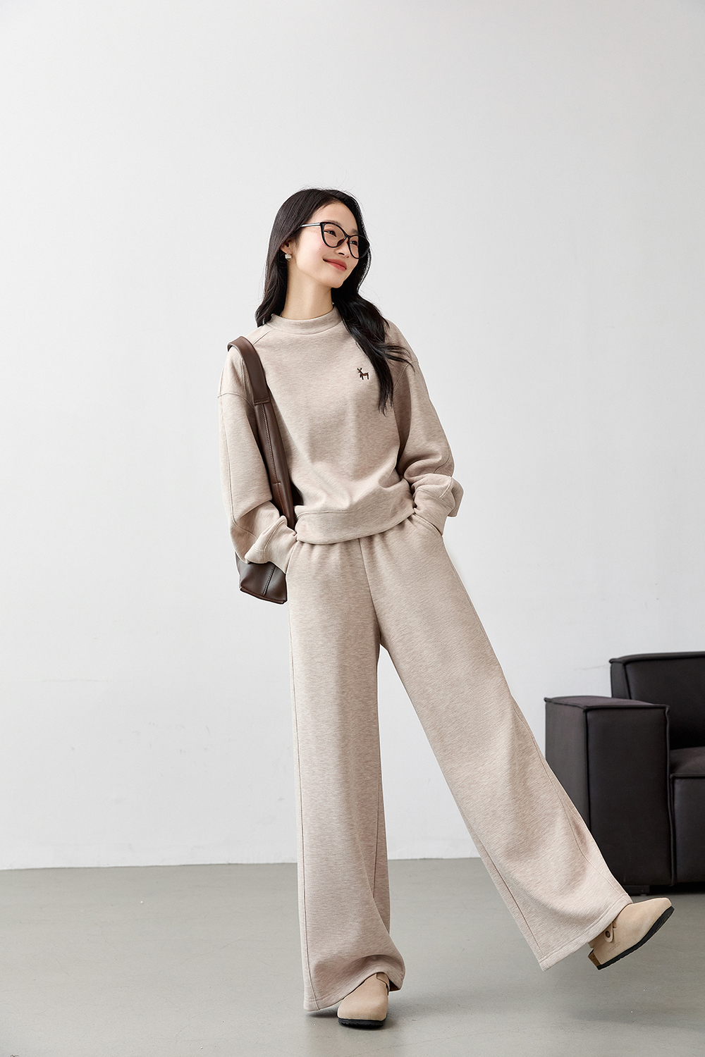 Deer embroidered sweatshirt suit-VIMLYSTORE