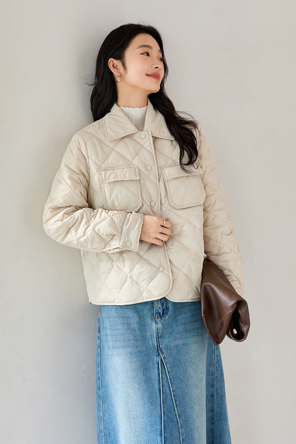 Lapel Diamond Short Cotton Coat-VIMLYSTORE