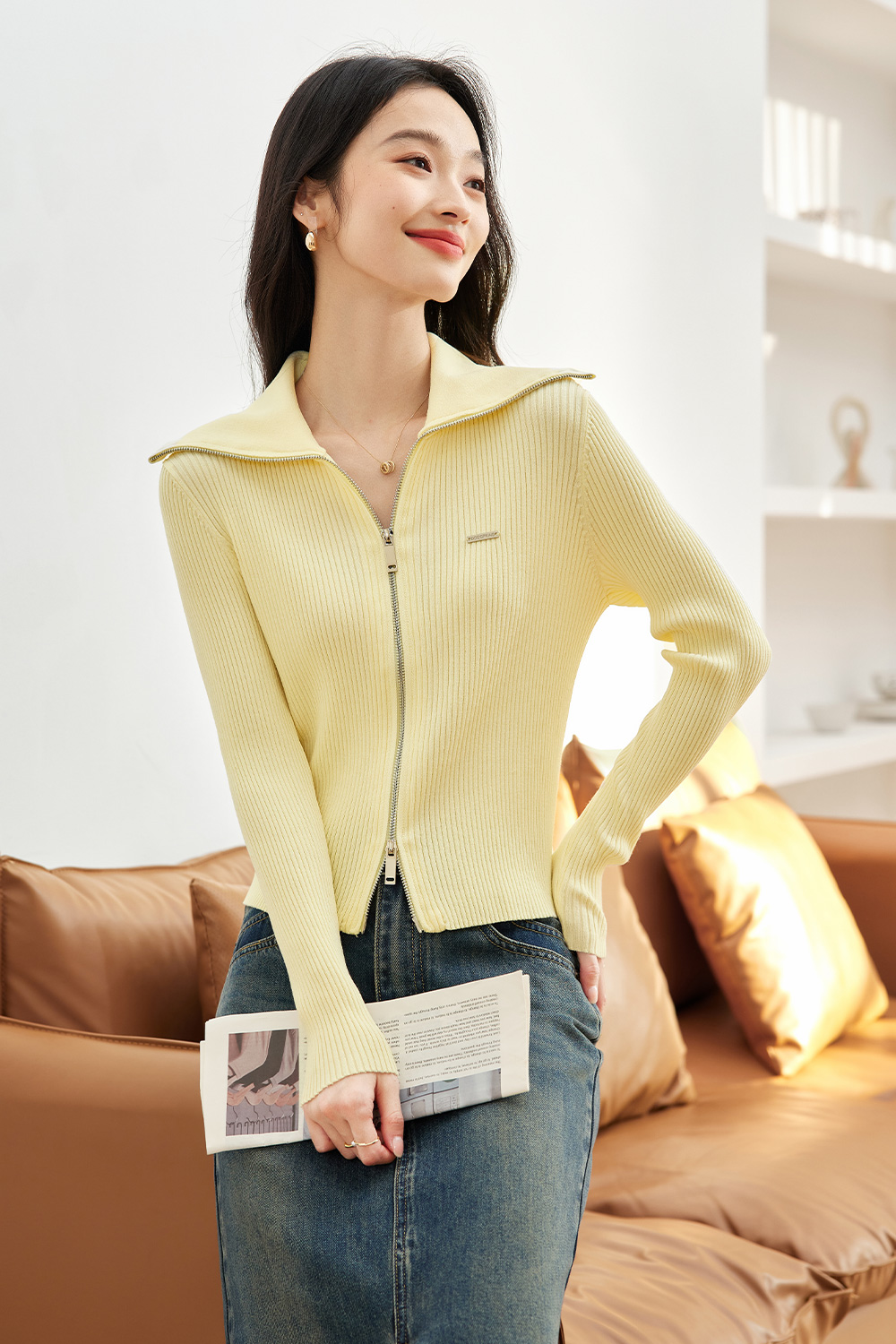 Doubleheaded Zipper Knitted Cardigan-VIMLYSTORE