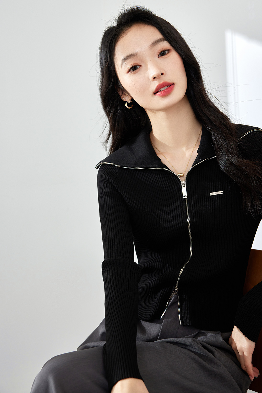 Doubleheaded Zipper Knitted Cardigan-VIMLYSTORE