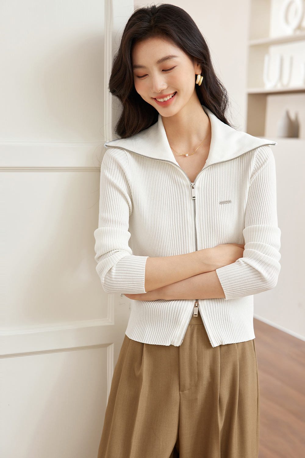 Doubleheaded Zipper Knitted Cardigan-VIMLYSTORE