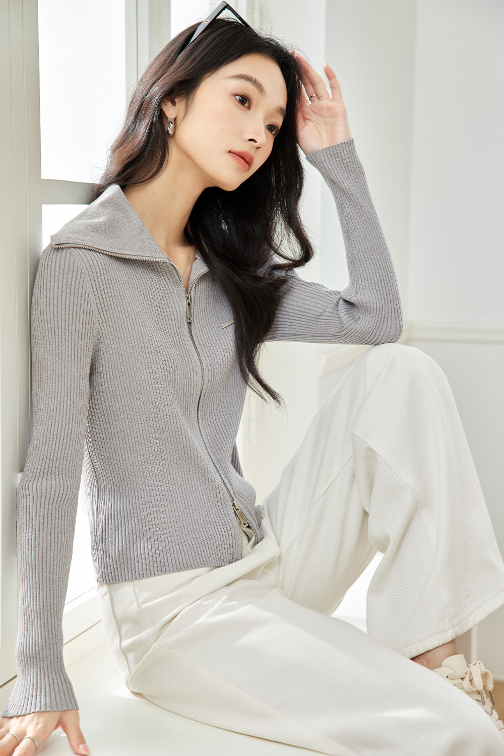 Doubleheaded Zipper Knitted Cardigan-VIMLYSTORE