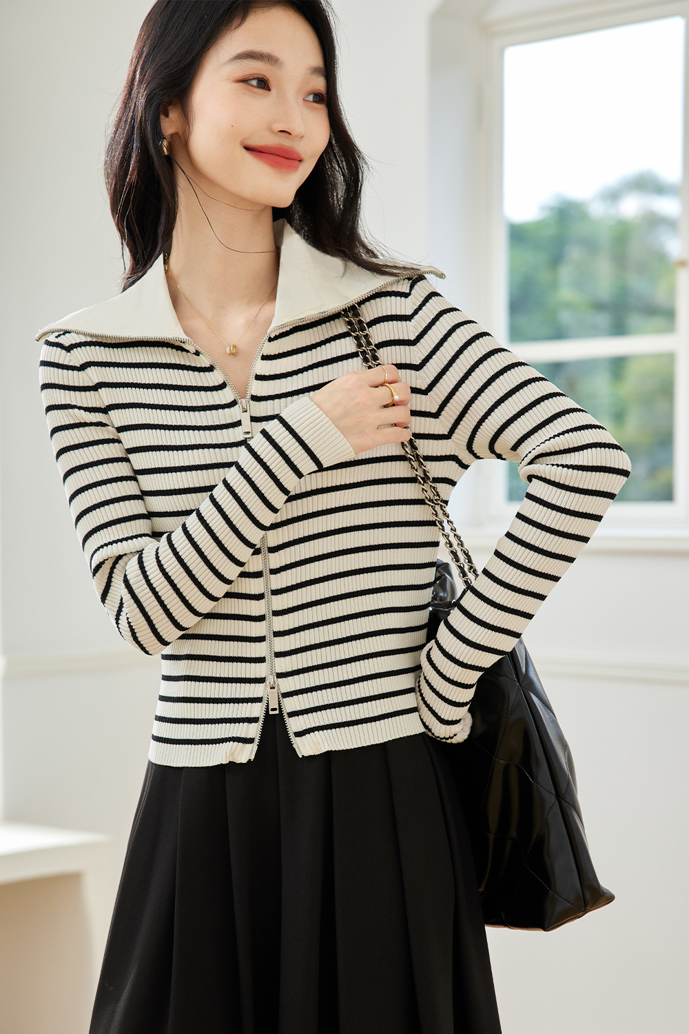 Doubleheaded Zipper Knitted Cardigan-VIMLYSTORE