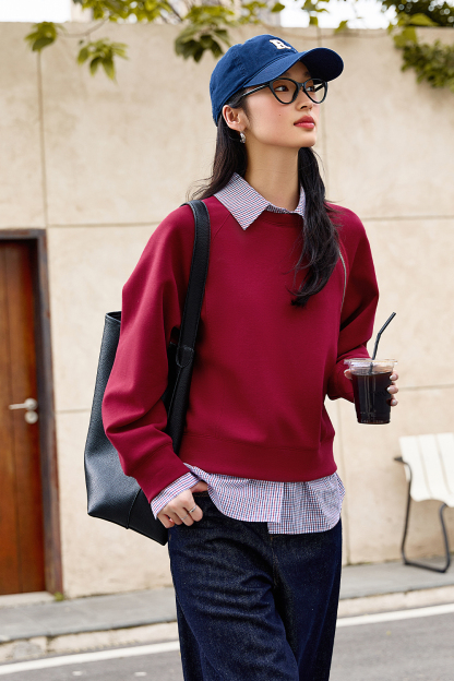 School style spliced sweatshirt
