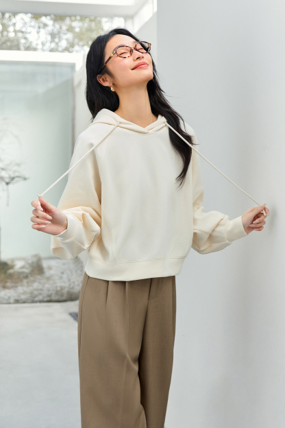 Solid Color Hooded Knitted Sweatshirt