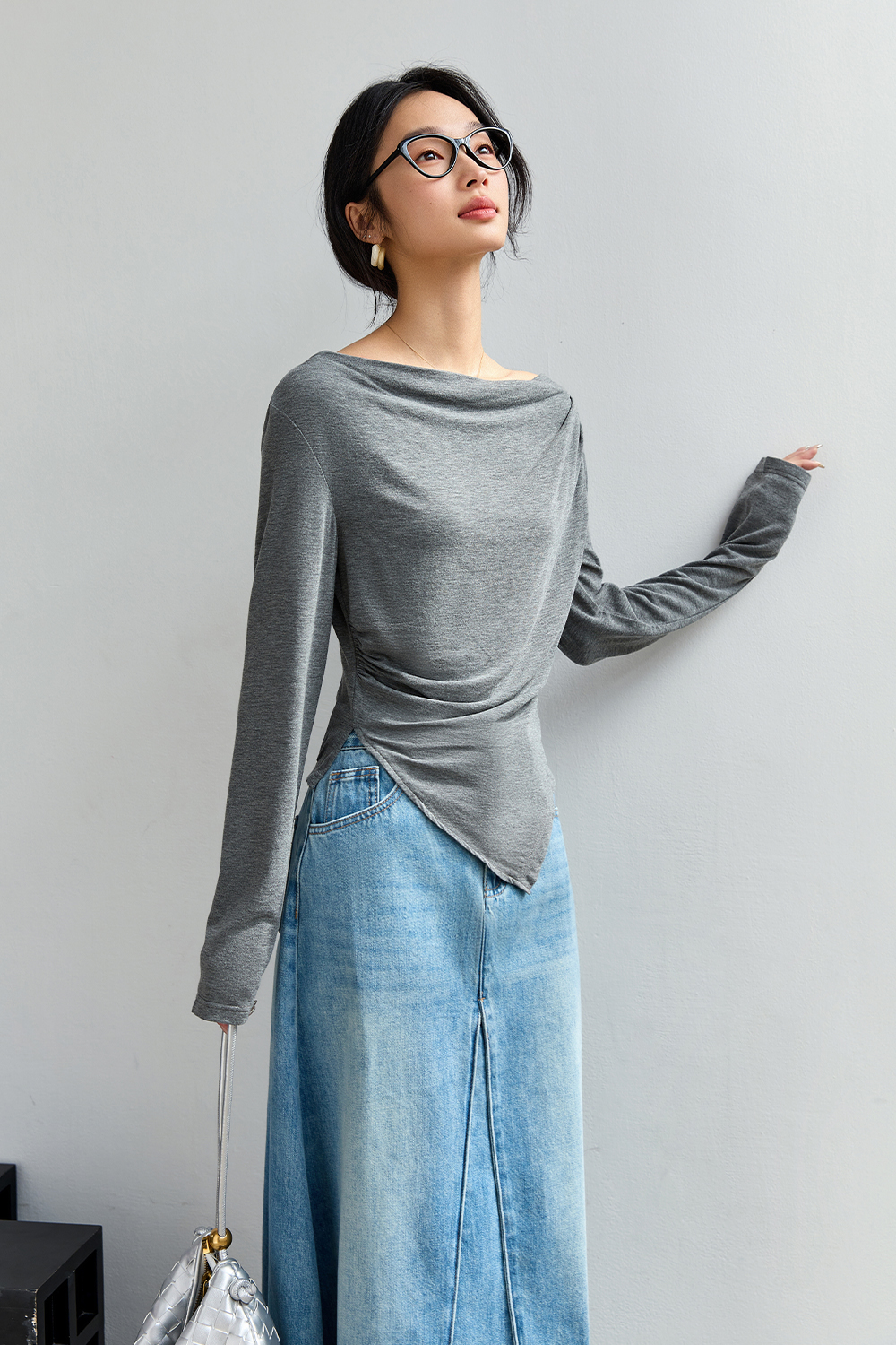 Natural Pleated Solid Color T-Shirt-VIMLYSTORE