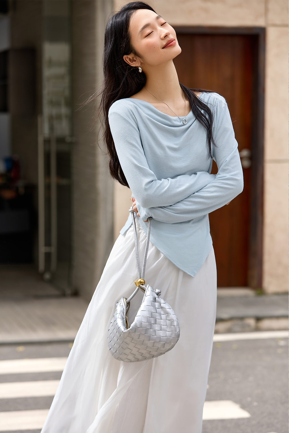 Natural Pleated Solid Color T-Shirt-VIMLYSTORE