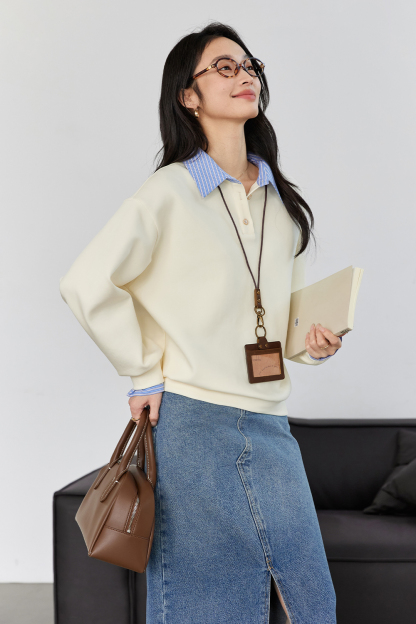 School Style Spliced Lapel Sweatshirt