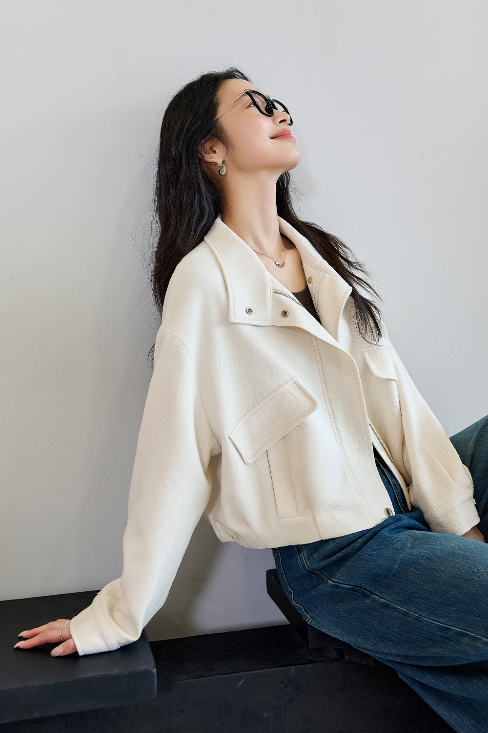 Workwear Style Short Lapel Jacket-VIMLYSTORE