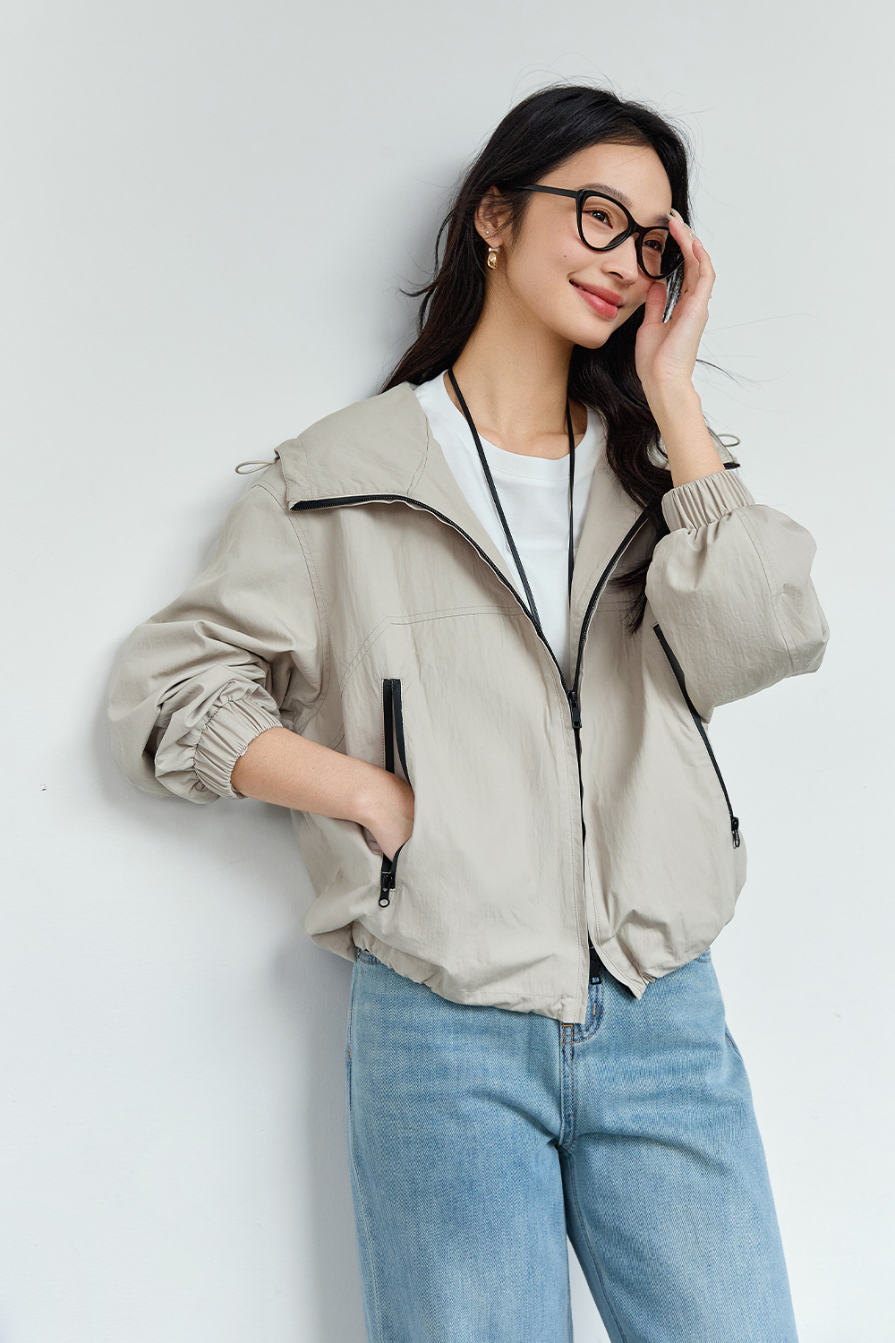 Contrast Color Hooded Jacket