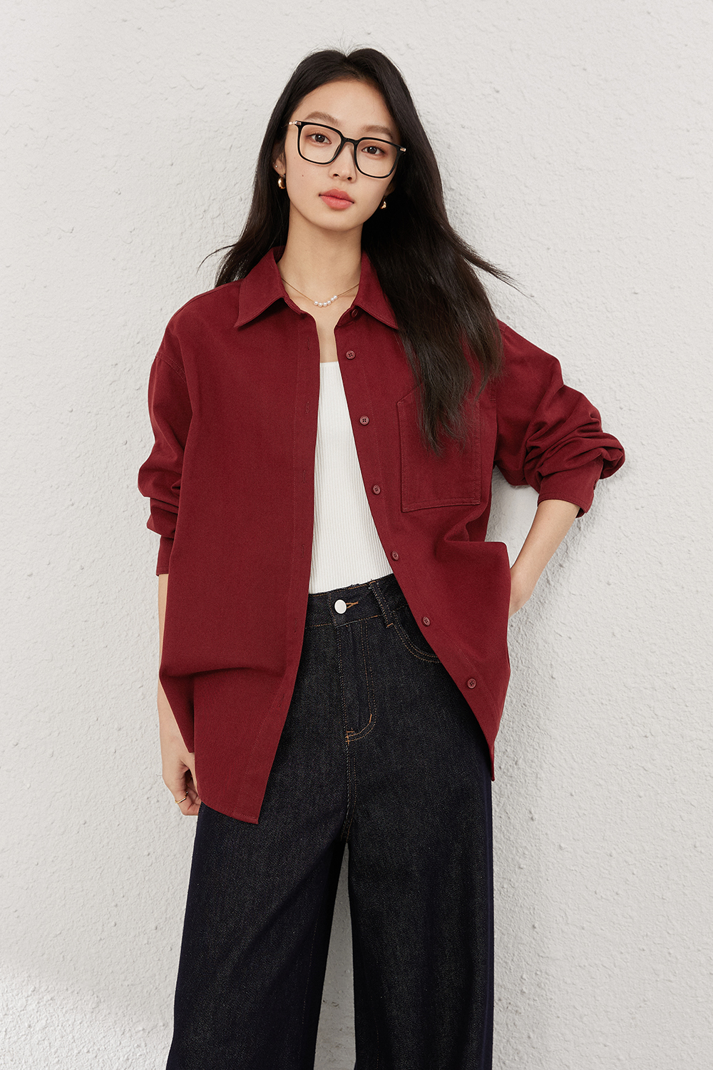 Wine Red Long-Sleeved Shirt