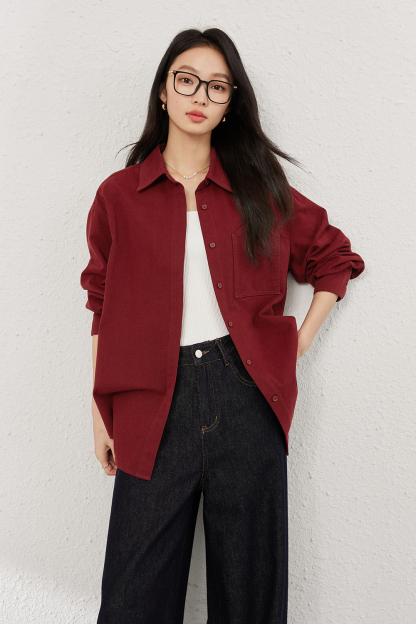 Wine Red Long-Sleeved Shirt