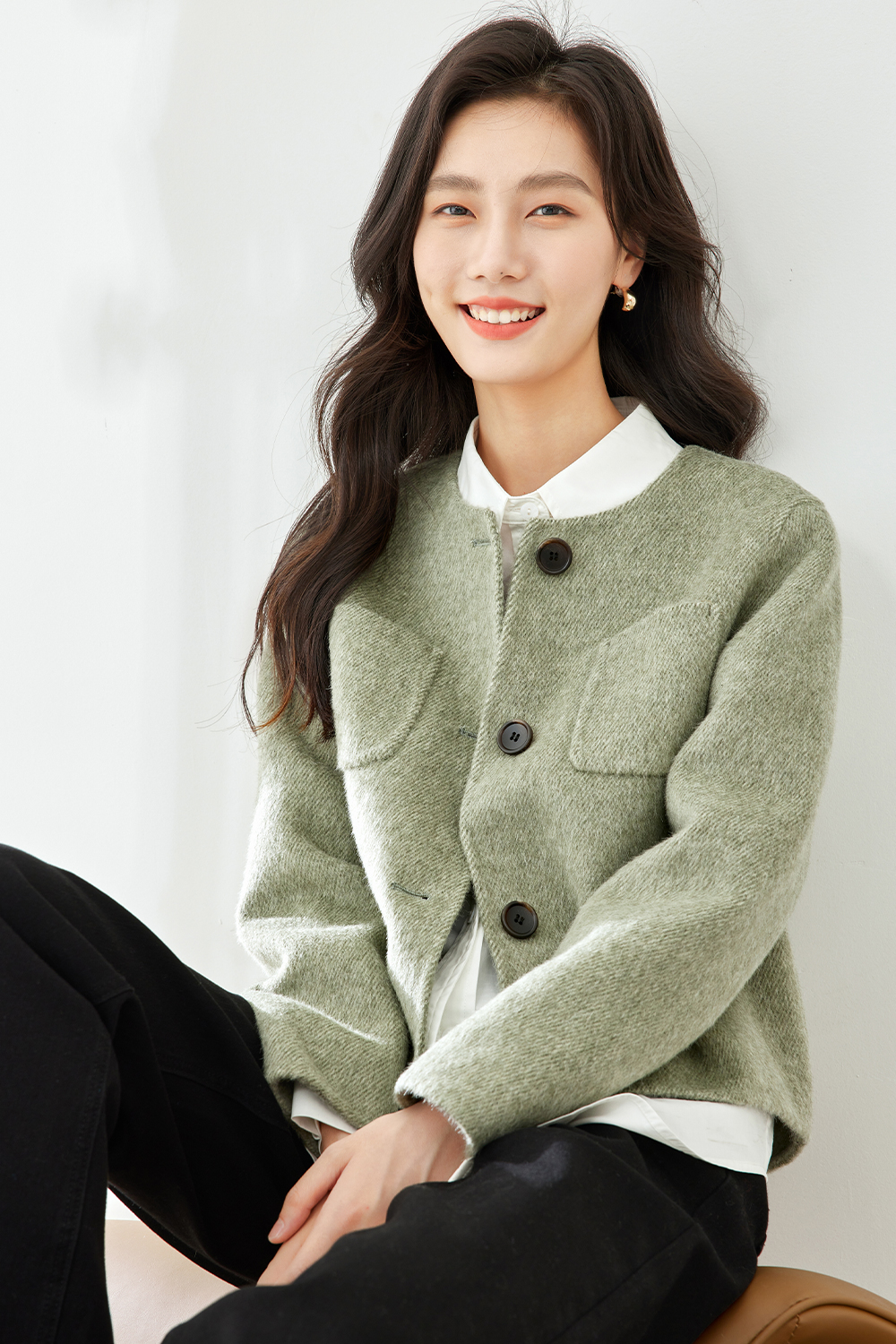 Short Solid Color Wool Coat-VIMLYSTORE