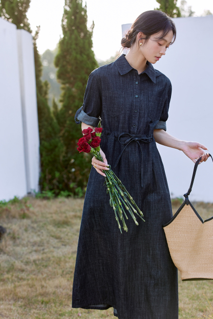 Pure Cotton Lapel Denim Dress