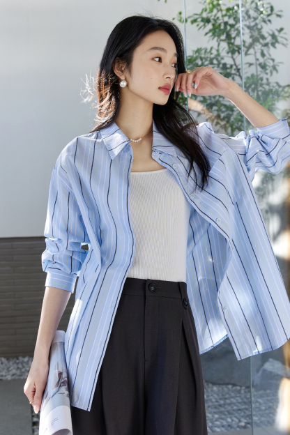 Blue And White Striped Pure Cotton Shirt