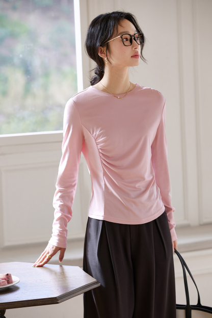 Pleated Long - sleeved T-shirt
