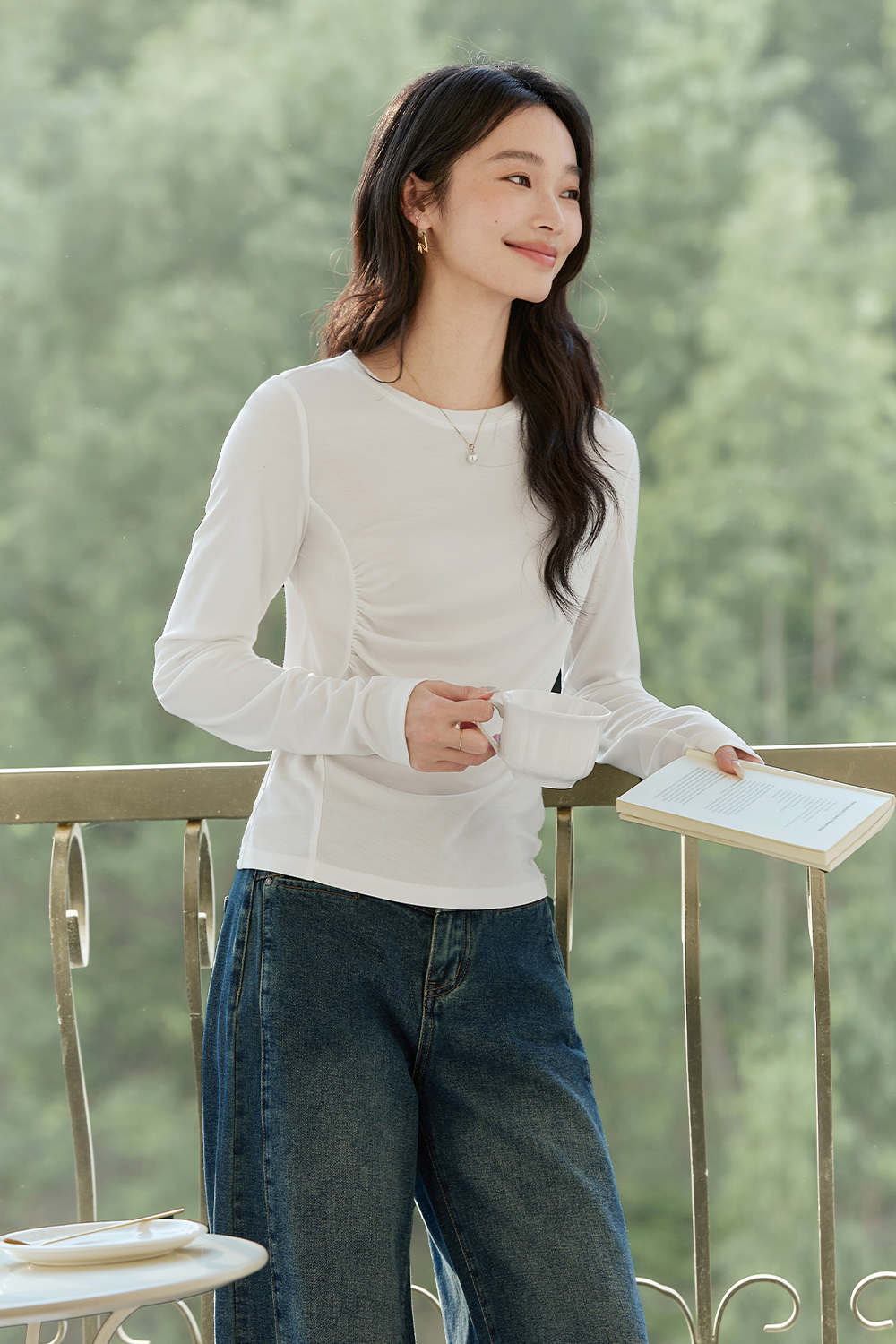 Pleated Long - sleeved T-shirt