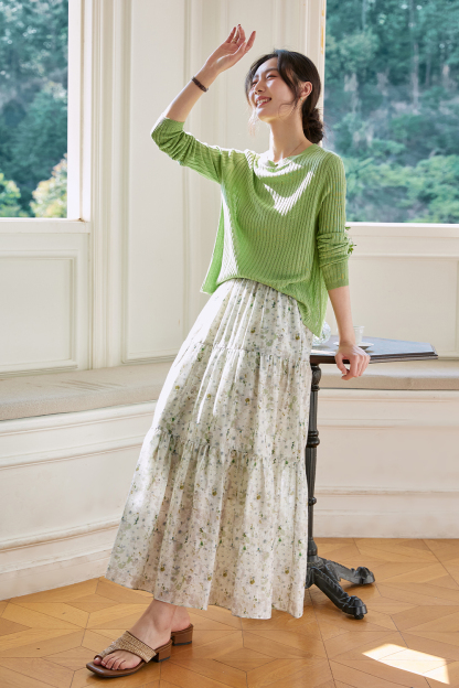 Green Field Floral Skirt Set