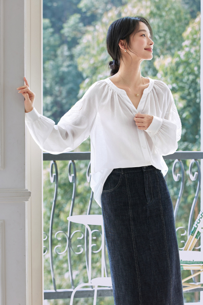 French Hollow Embroidered Shirt