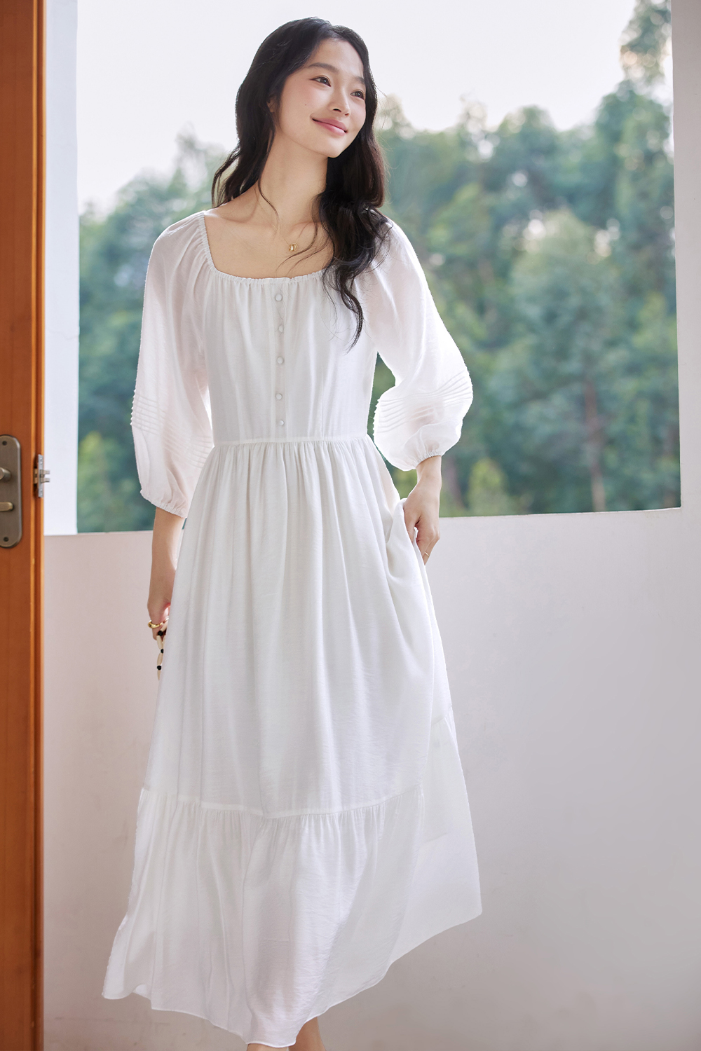 Elegant Square Neck Dress-VIMLYSTORE