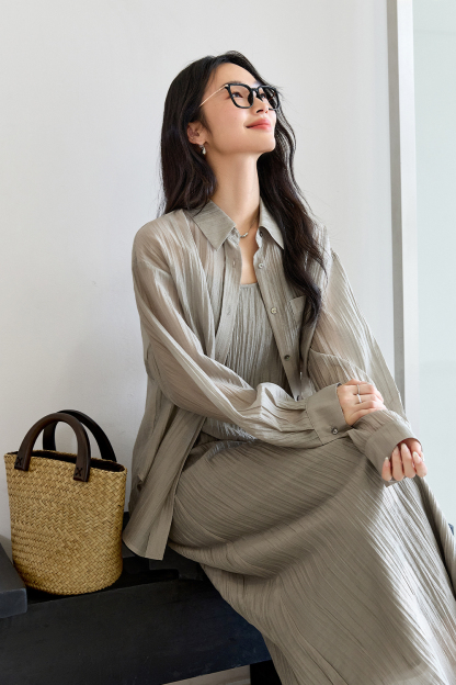 Tea Color Pleated Set
