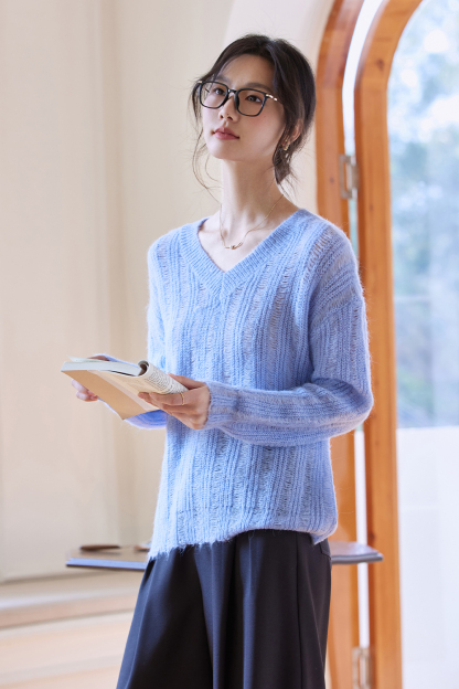 V-Neck Mesh Sweater