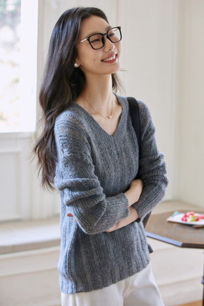 V-Neck Mesh Sweater