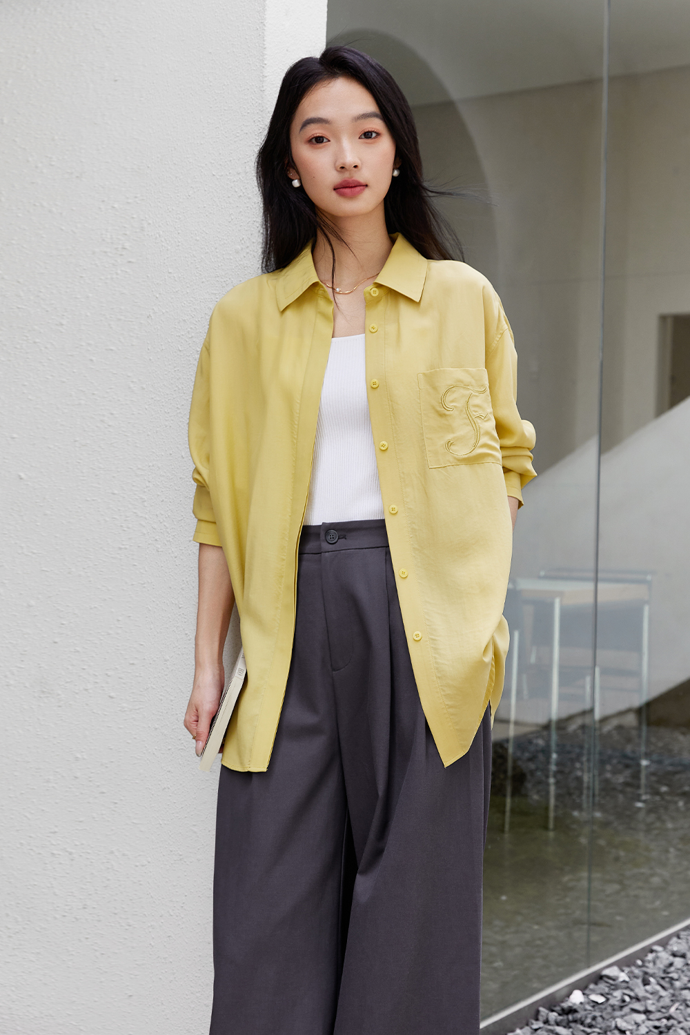 Simple Embroidered Letter Shirt-VIMLYSTORE