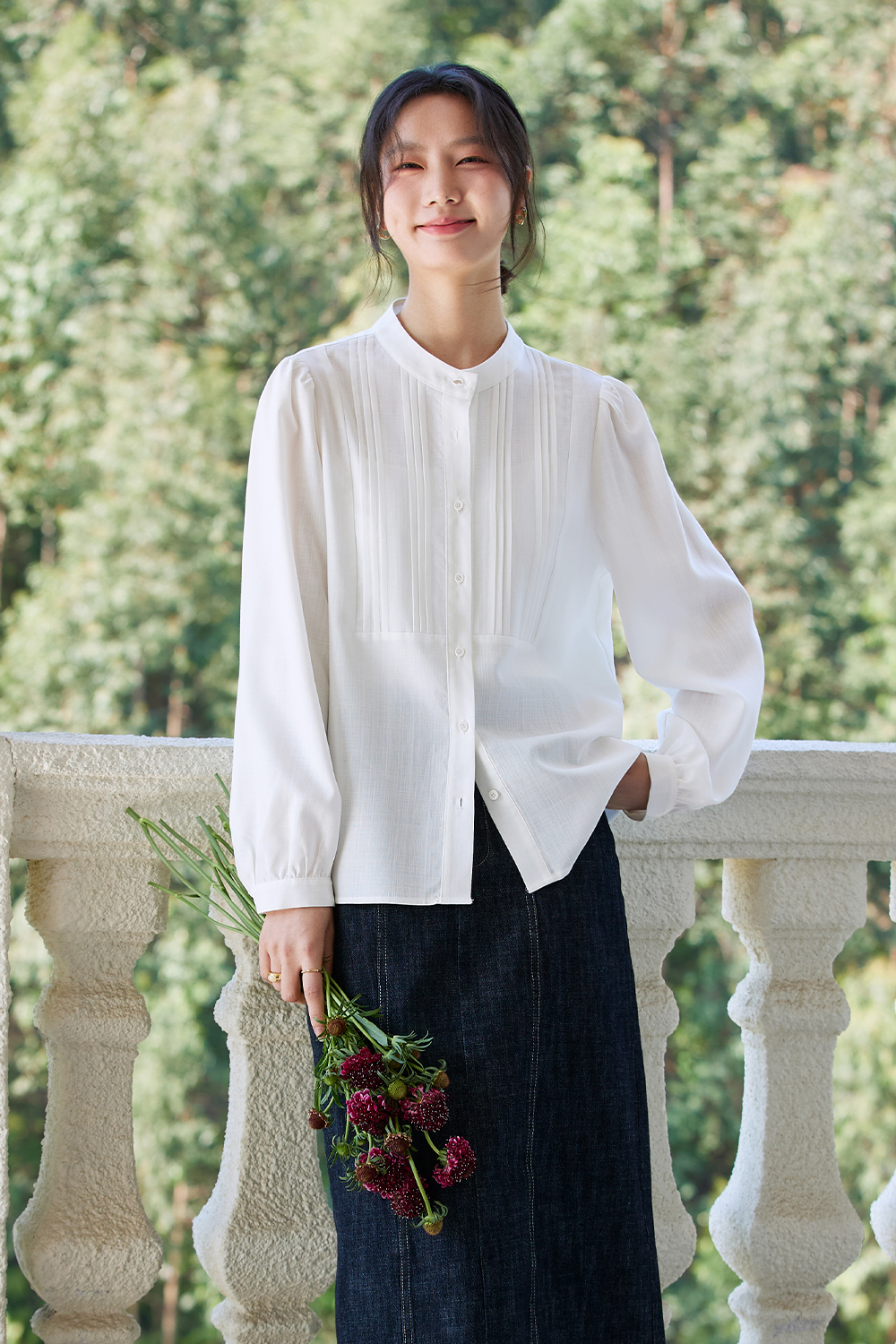 Round Neck Pleated Shirt