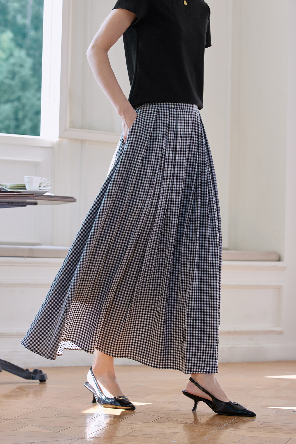 Simple Commuting Gingham Skirt