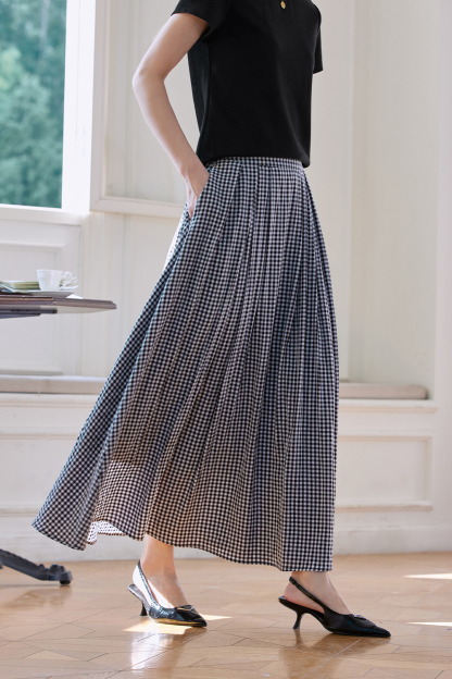 Simple Commuting Gingham Skirt