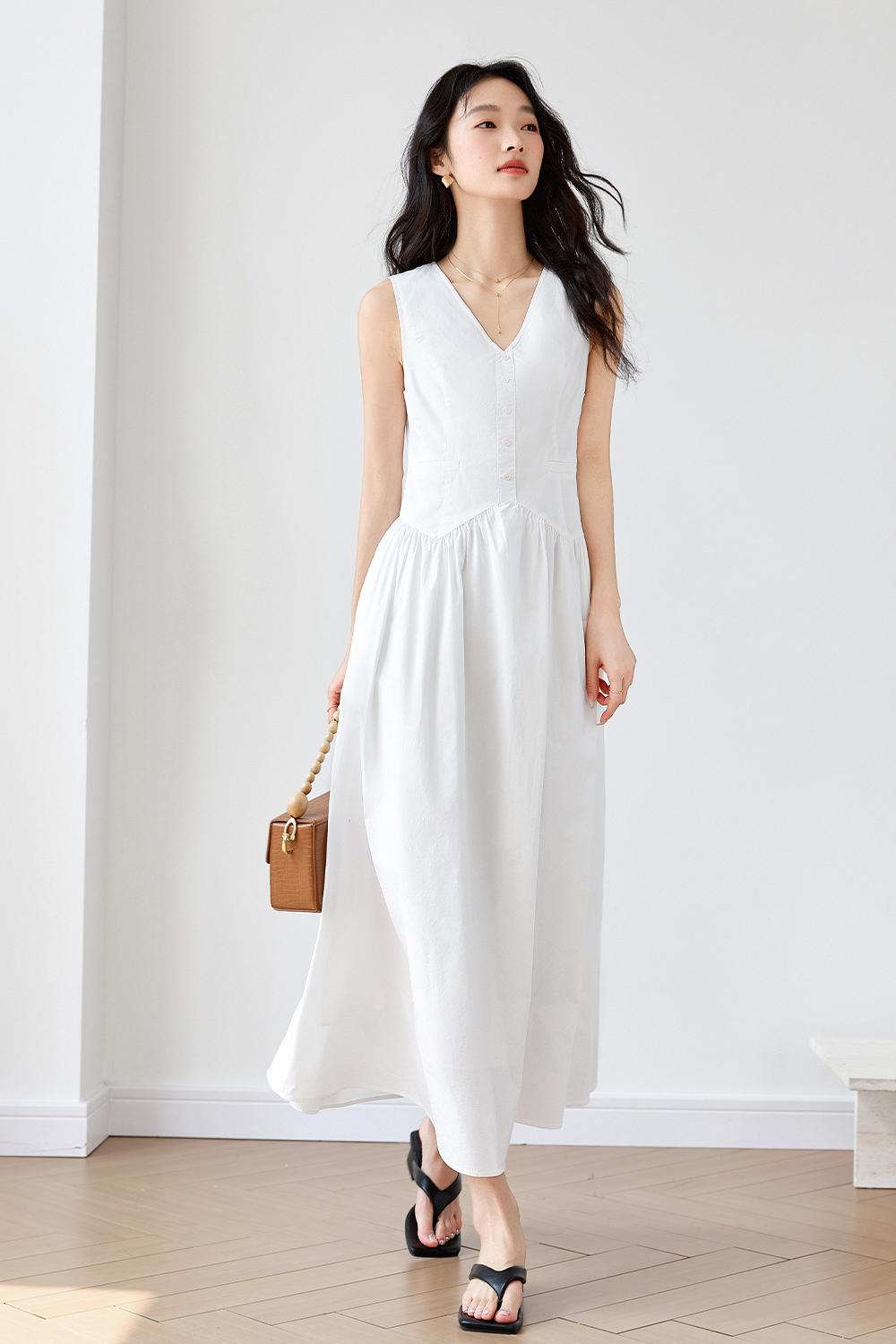 Solid Loose Cotton Dress-VIMLYSTORE