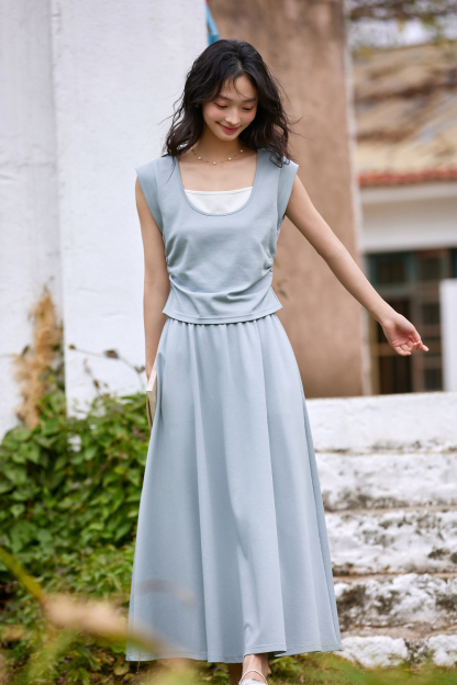 Fresh Style Light Blue Long Skirt Suit