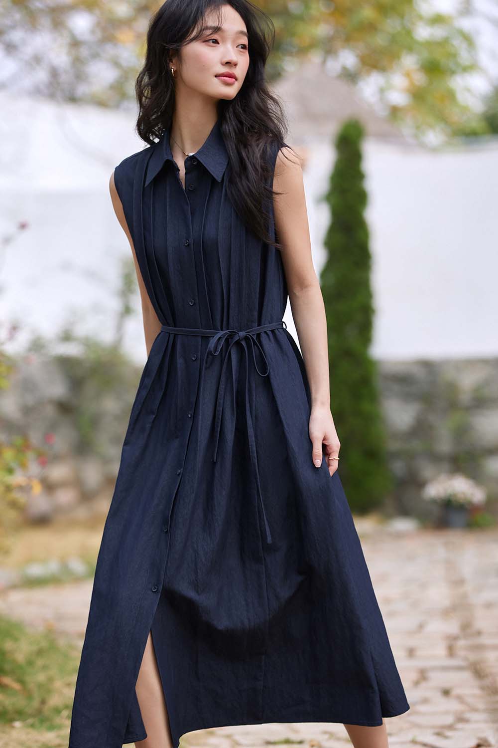 Solid Color Sleeveless A-Line Dress