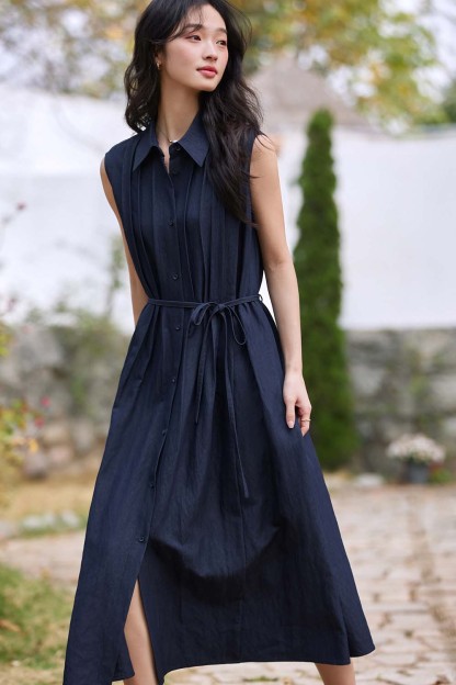 Solid Color Sleeveless A-Line Dress