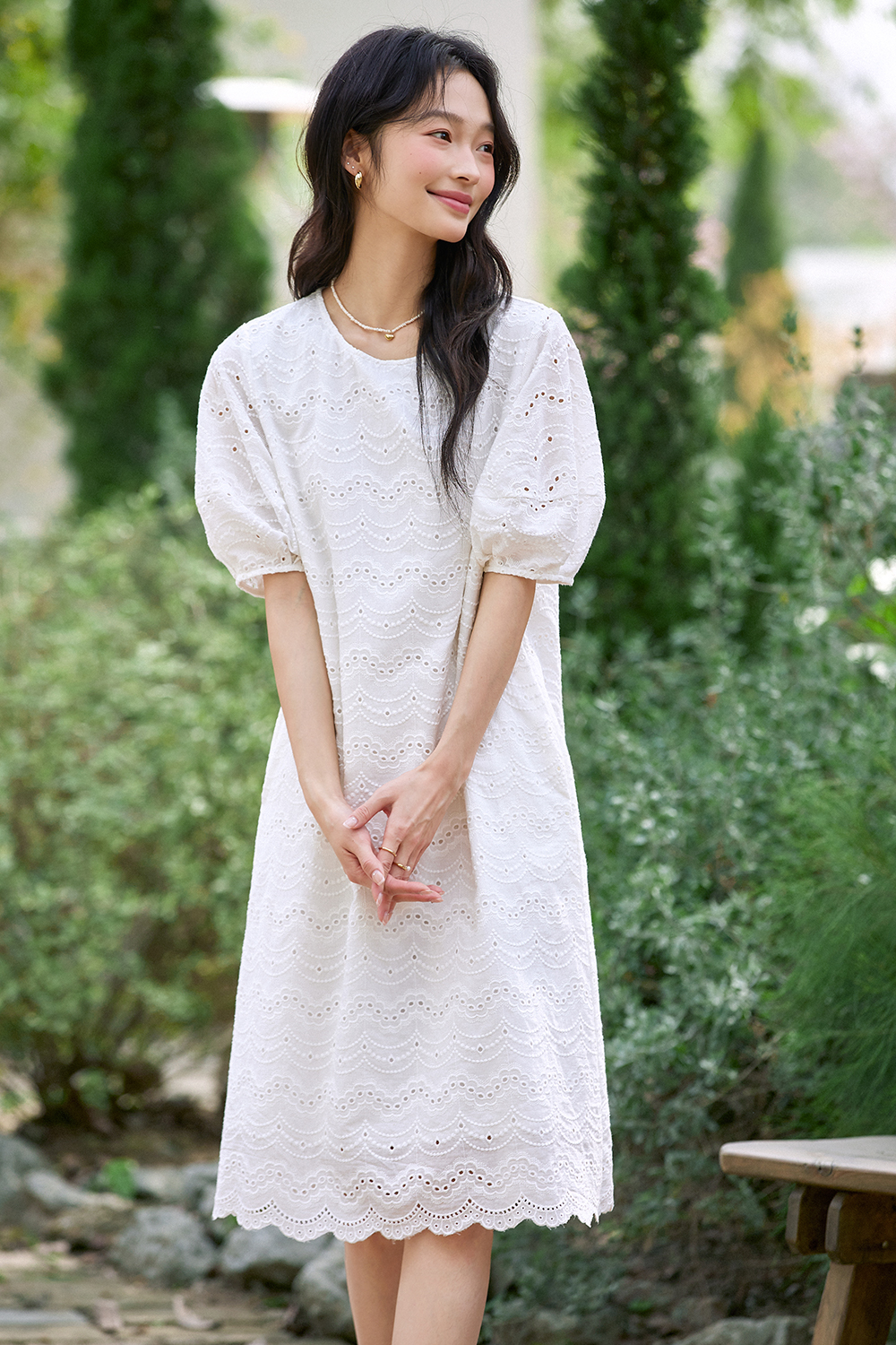 Wave Embroidered Hollow Dress