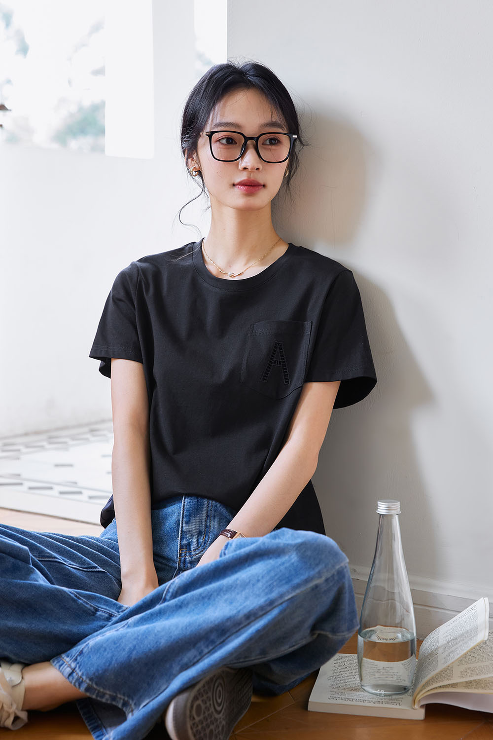 Hollow A Letter Embroidered T-Shirt