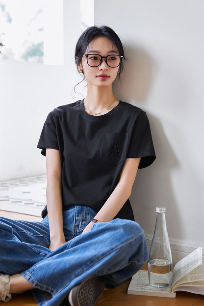 Hollow A Letter Embroidered T-Shirt