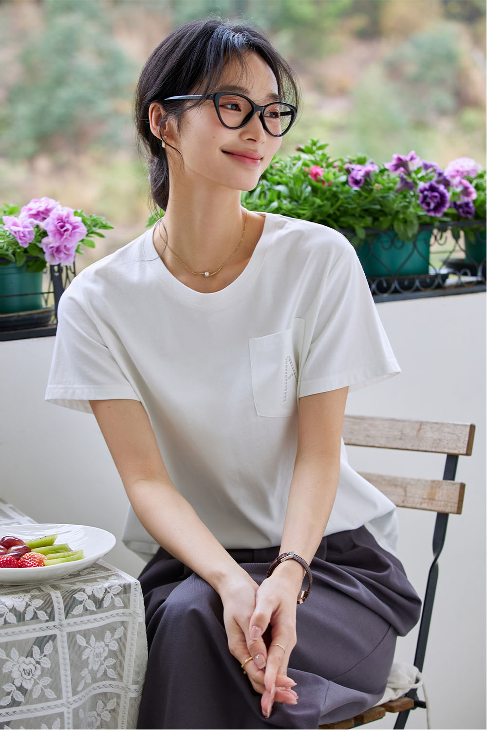 Hollow A Letter Embroidered T-Shirt