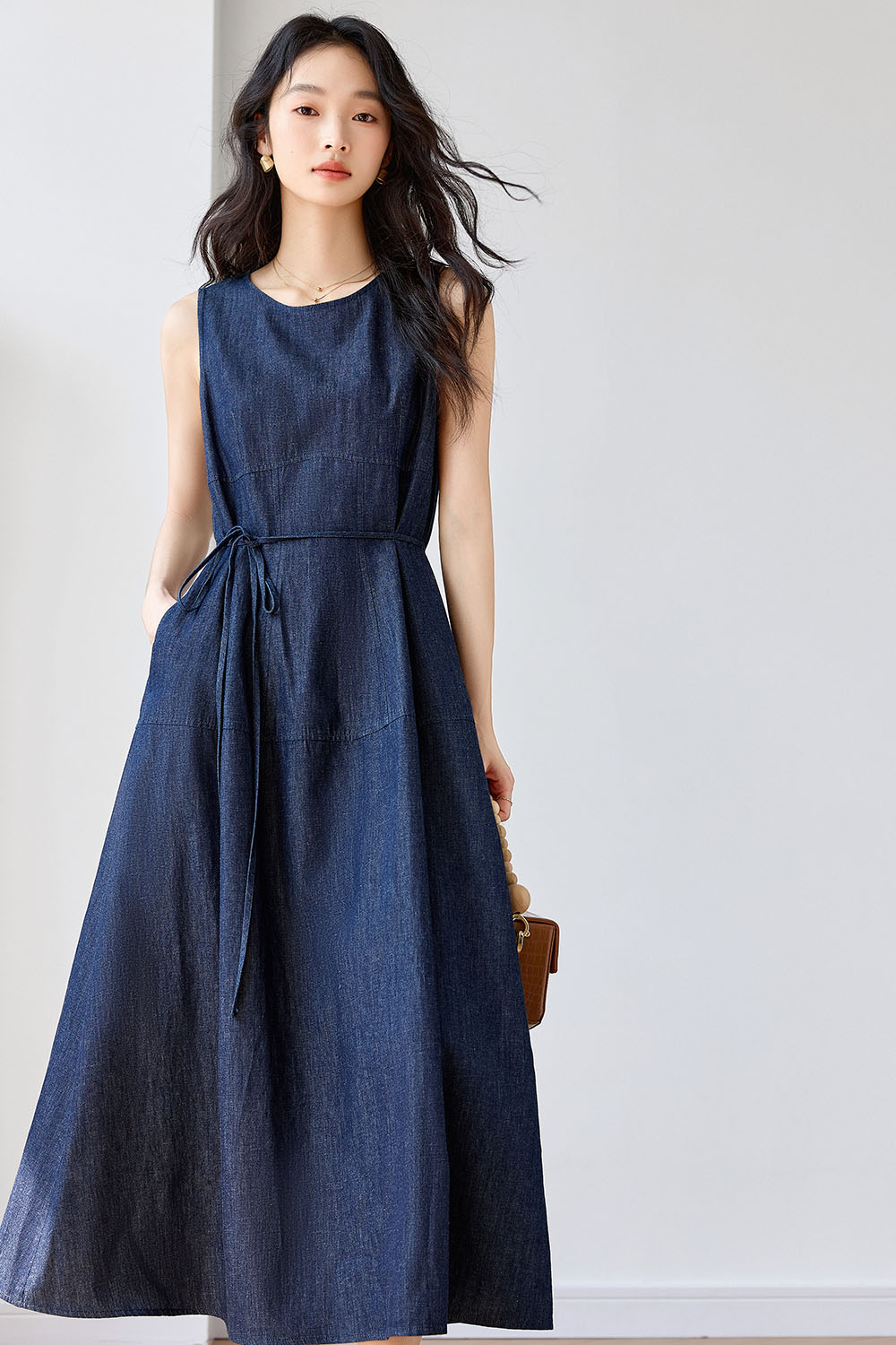 Cotton And Linen Blend Denim Dress