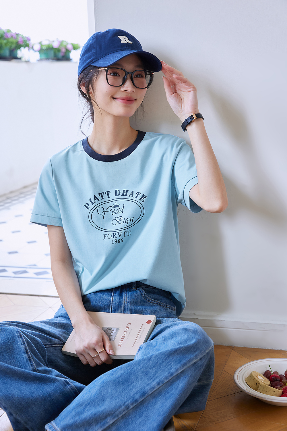 Round Neck Printed Decorative Straight T-Shirt