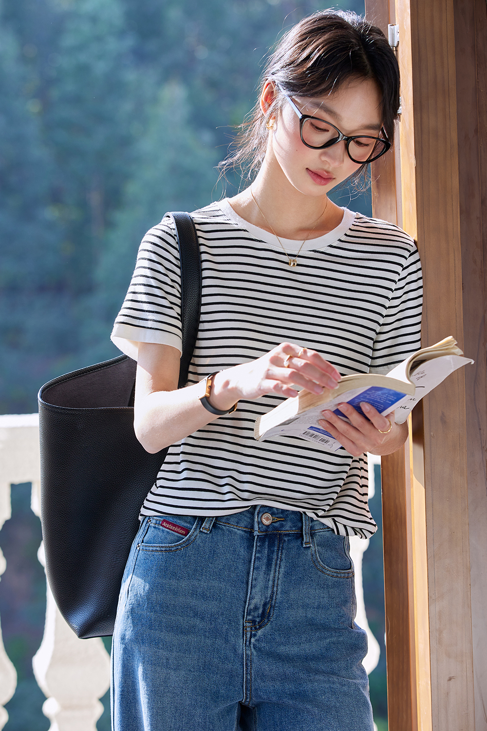 Lycocell Black And White Striped T-Shirt
