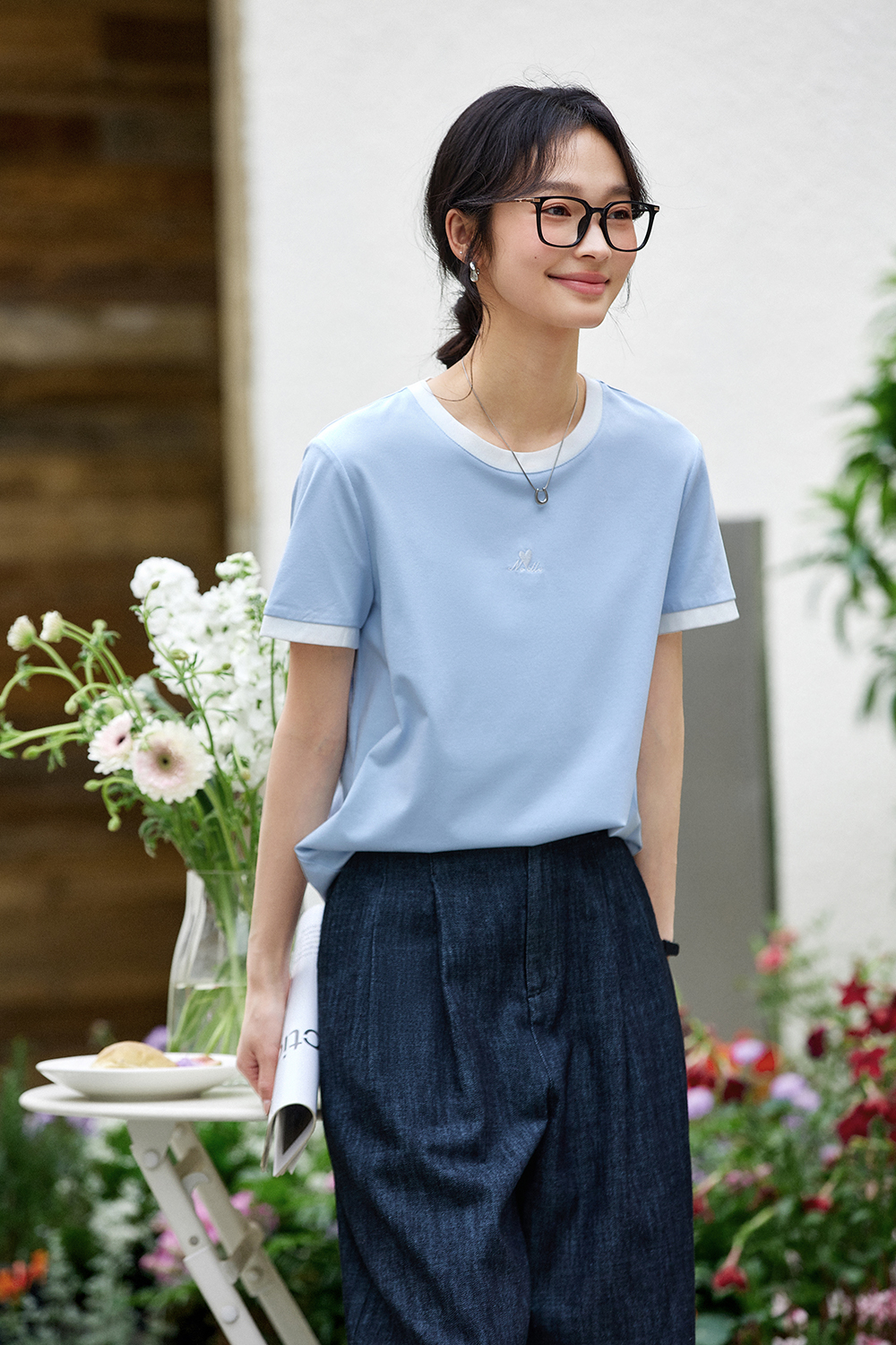 Cotton Blend Straight T-Shirt