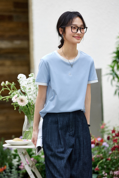 Cotton Blend Straight T-Shirt