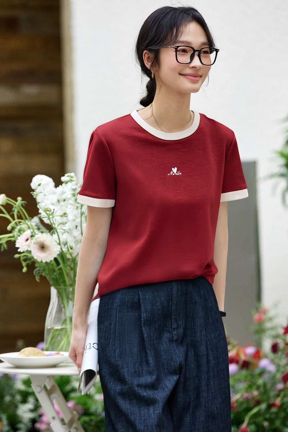 Cotton Blend Straight T-Shirt